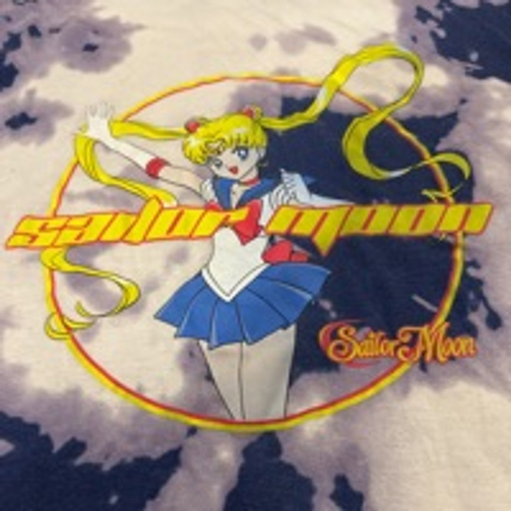 Women's Sailor Moon T-shirt XL White Blue Tie Dye Graphic Tee - Picture 2 of 5